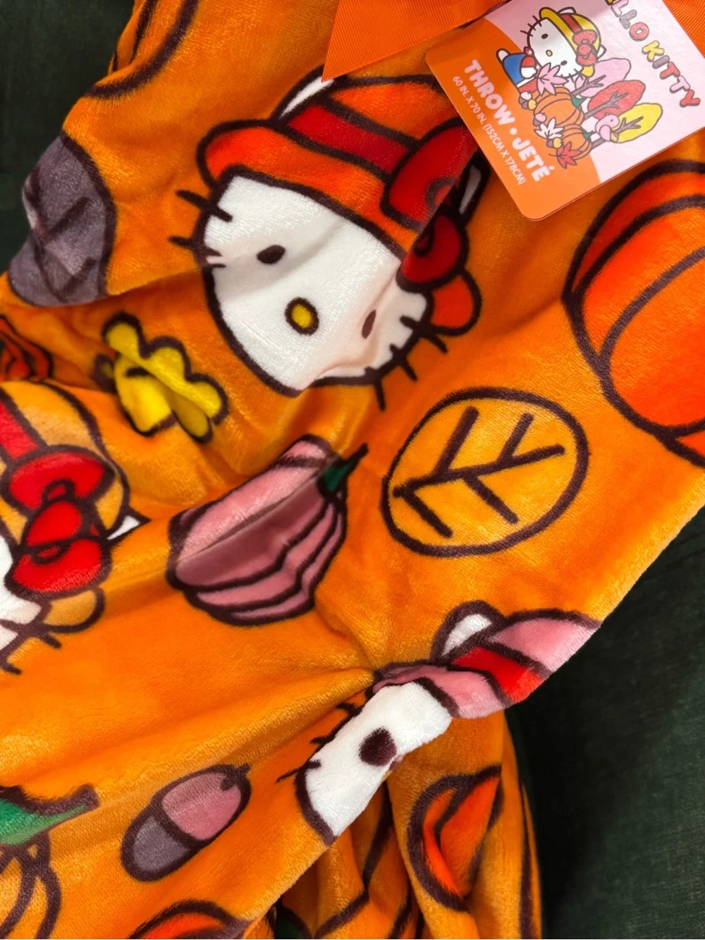 Hello Kitty Orange Pumpkin Plush Throw Blanket